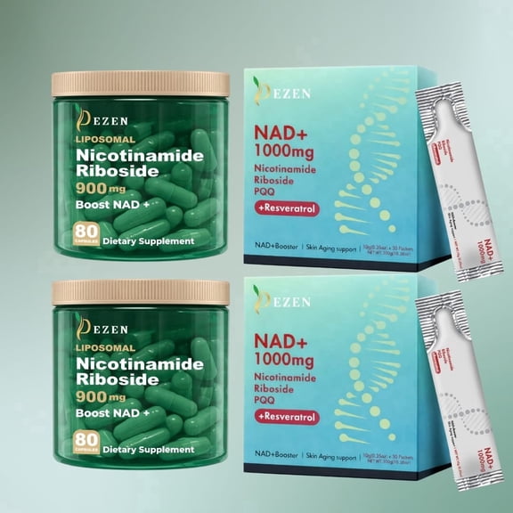 NAD+ Capsules & NAD+ Liquid Drink Mix Combo NR with Resveratrol & Vitamin B3 Cellular Energy & Healthy Aging Pack 2