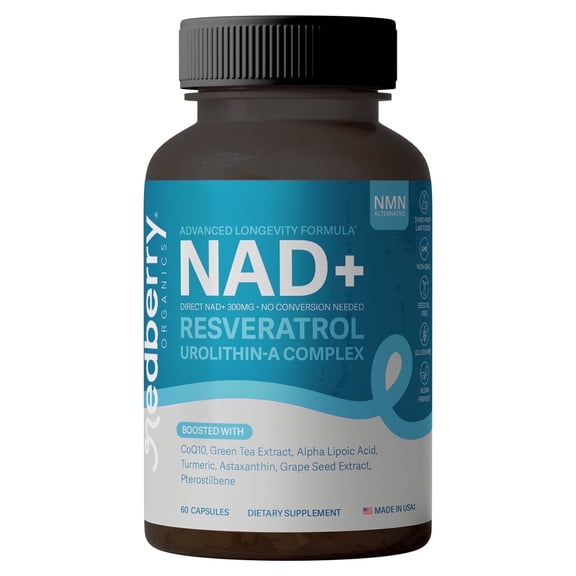 Redberry Organics NAD+ Complex Supplement | Direct NAD Plus | Advanced Longevity & Cellular Energy Formula with Urolithin A & Resveratrol | NMN Alternative | Made in USA