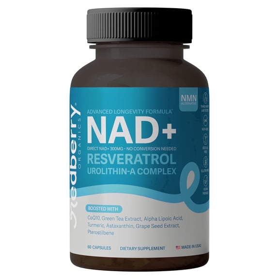 Redberry Organics NAD+ Complex Supplement | Direct NAD Plus | Advanced Longevity & Cellular Energy Formula with Urolithin A & Resveratrol | NMN Alternative | Made in USA