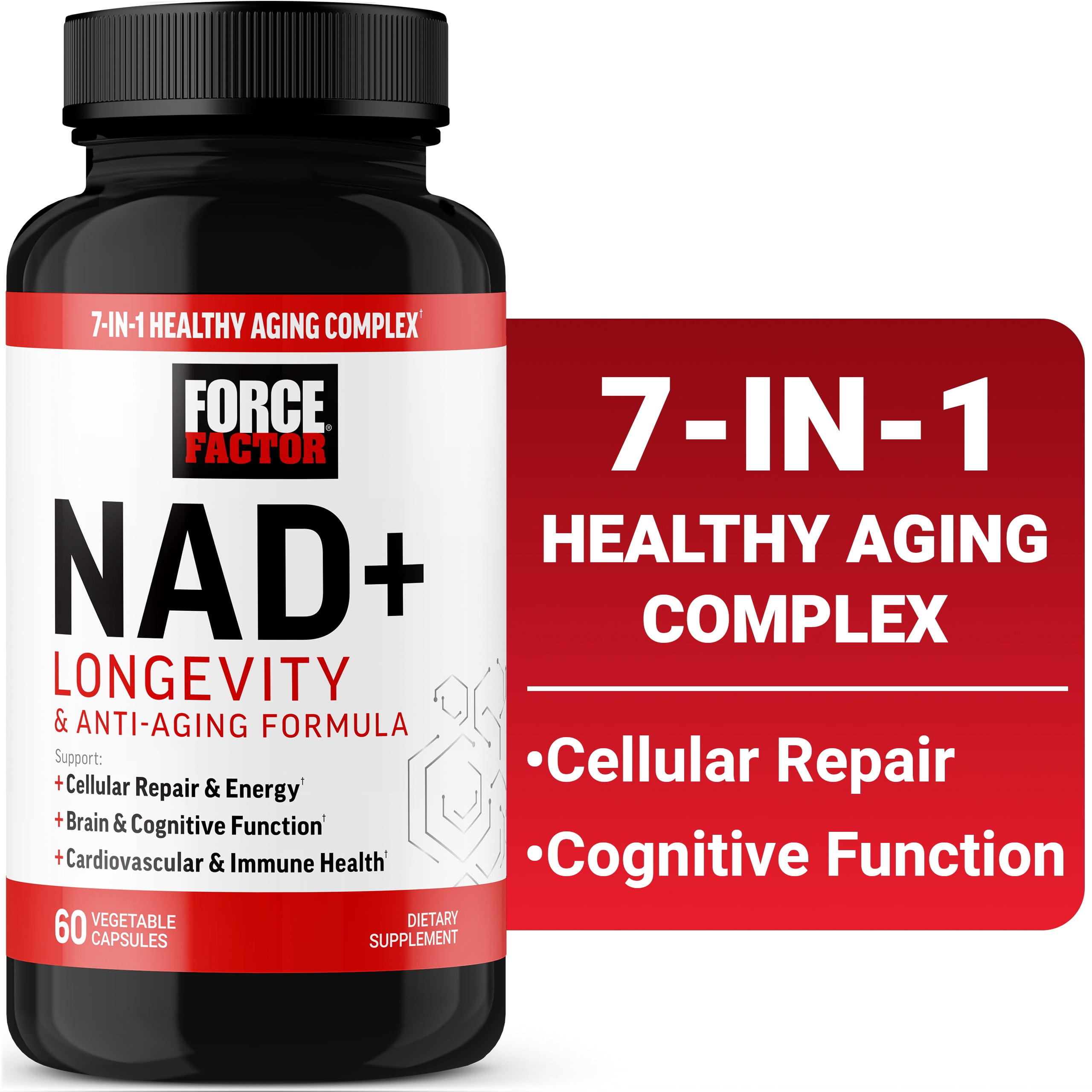 NAD+ Longevity Complex, NMN or Nicotinamide Riboside Alternative, Support Cellular Health & Healthy Aging, 60 Capsules