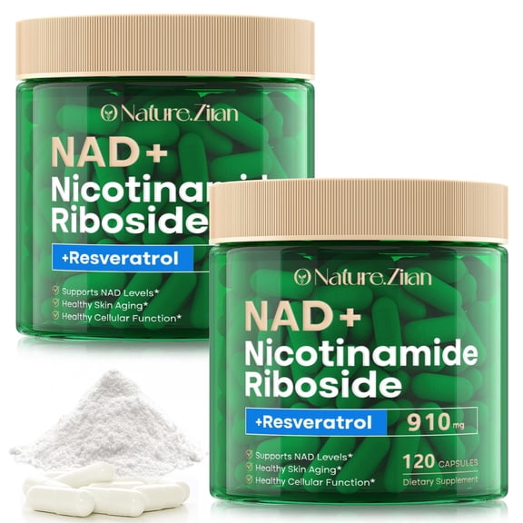 NAD+ Nicotinamide Riboside + Resveratrol Capsules, 910mg, Daily Cellular Wellness Supplement - 2Pack