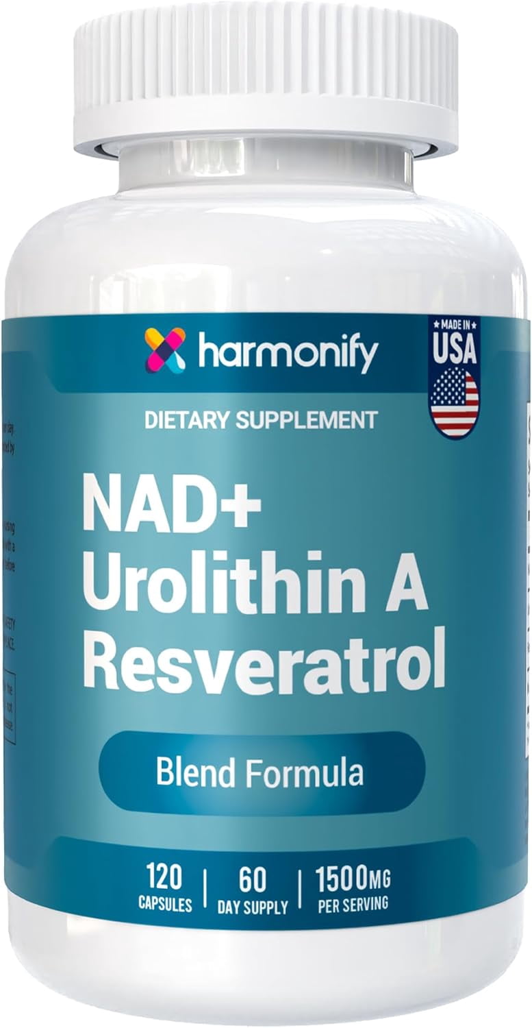 NAD Nicotinamide Riboside Resveratrol with Urolithin A 1500mg, Advance Support Supplement, 120 Capsules, Proudly USA Company