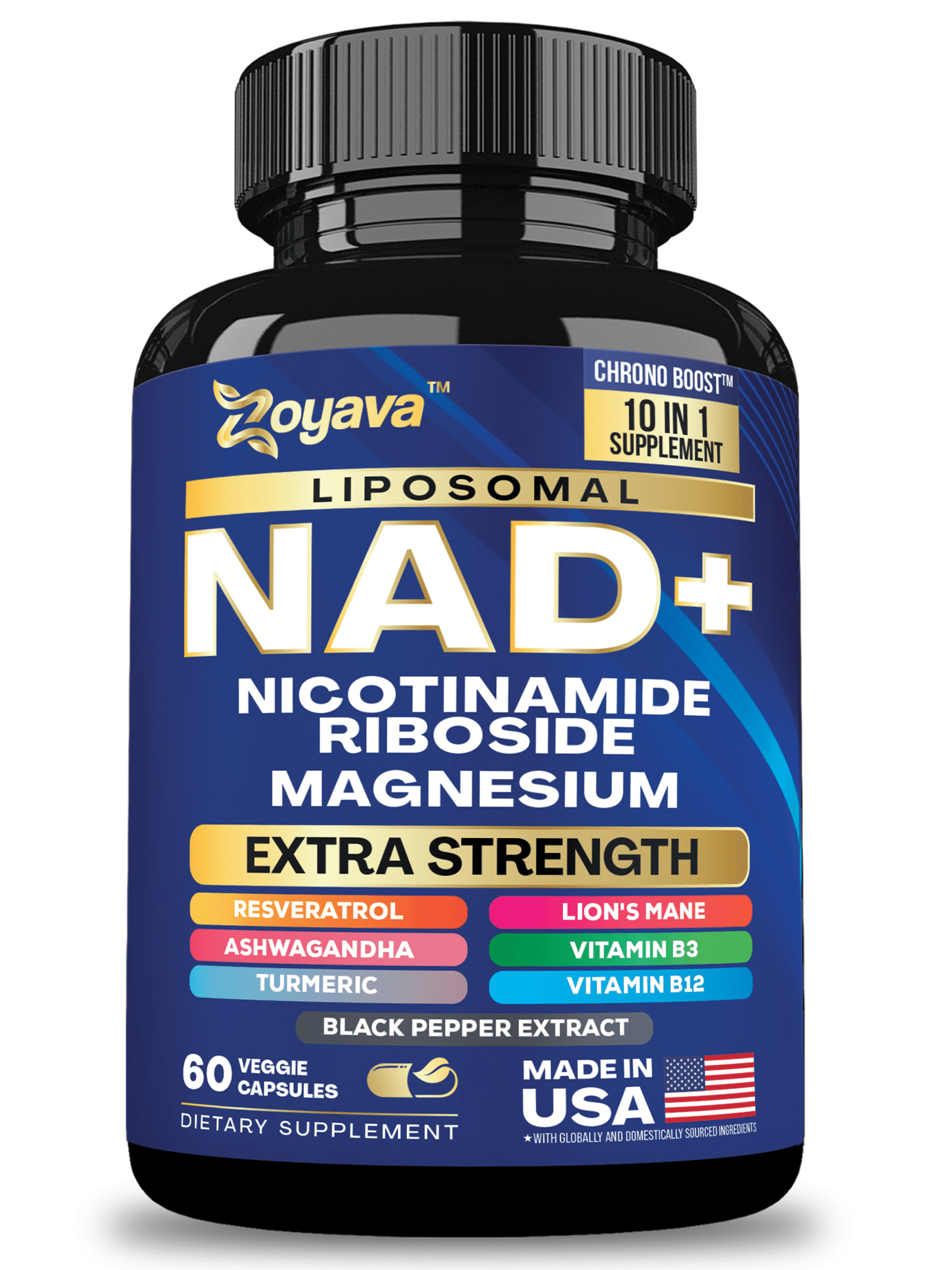 Zoyava NAD+ Supplement Extra Strength, 10-in-1 60 Veggie Capsules
