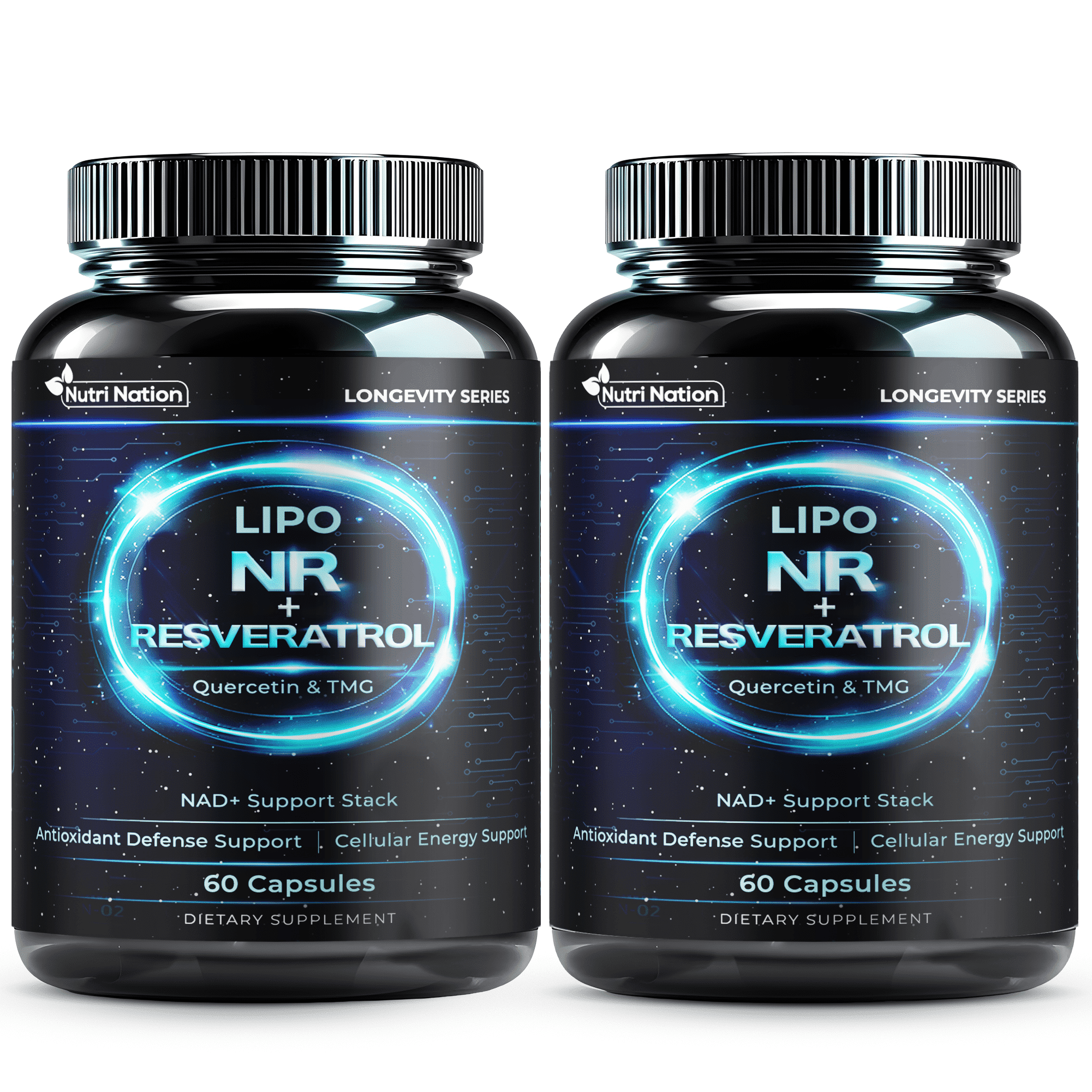 NAD Supplement with Liposomal Nicotinamide Riboside , Resveratrol, Quercetin & TMG, 120 Capsules, 2  Bottles, Cellular Energy & Antioxidant Support