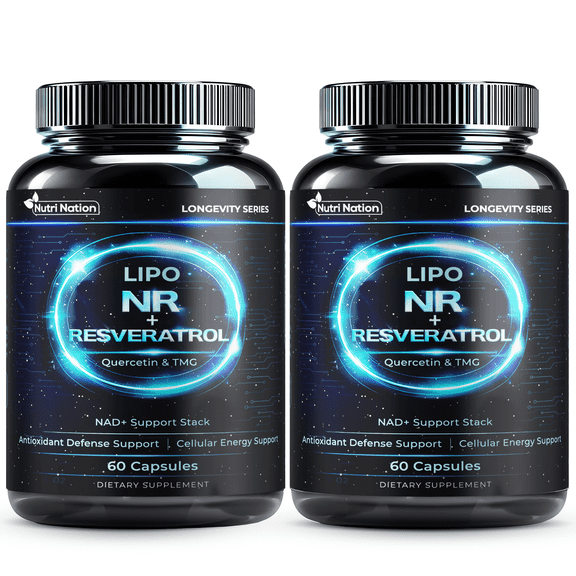 NAD Supplement with Liposomal Nicotinamide Riboside , Resveratrol, Quercetin & TMG, 120 Capsules, 2 Bottles, Cellular Energy & Antioxidant Support