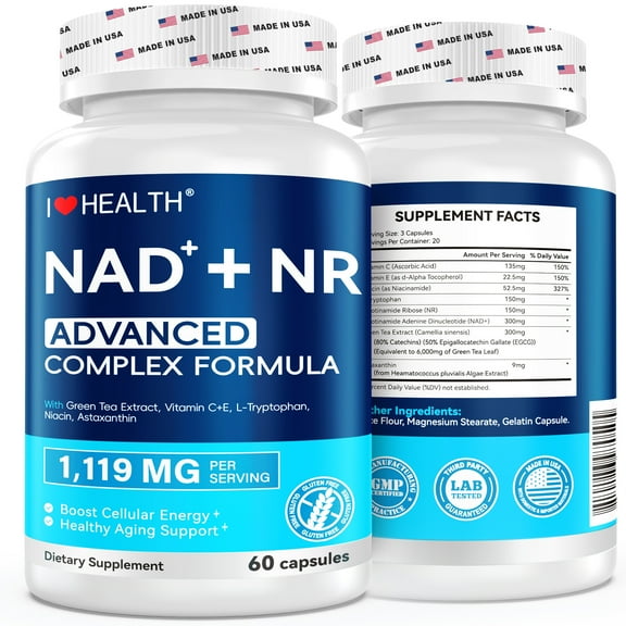 NAD Supplement 1119 mg Extra Strength Liposomal, Green Tea + Astaxanthin for Women & Men  Energy Anti-Aging, Cell Regeneration