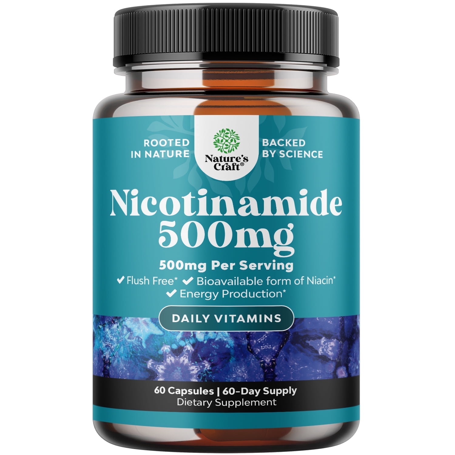 Natures Craft 500mg Nicotinamide Niacin Capsules, Flush Free Skin Supplement, 60 Count