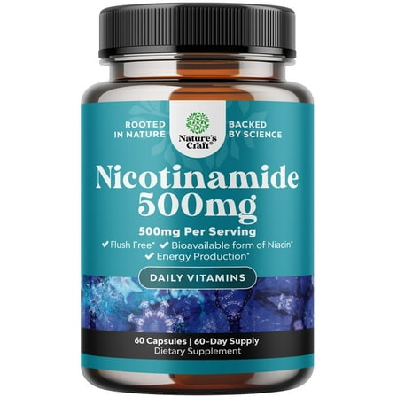 NAD Vitamin B3 Supplement Niacin 500mg per serving Flush Free - Nature's Craft Nicotinamide Vitamins for Immune Support Energy Boost & Brain Health