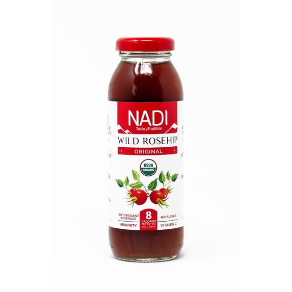 NADI - Wild Rosehip Original Flavor - Organic Juice - Powerful Immunity Booster, Rich in Vitamin C & Antioxidants, ZERO Sugar, Non GMO, Vegan, & Gluten Free (12pk, 8.5 oz)