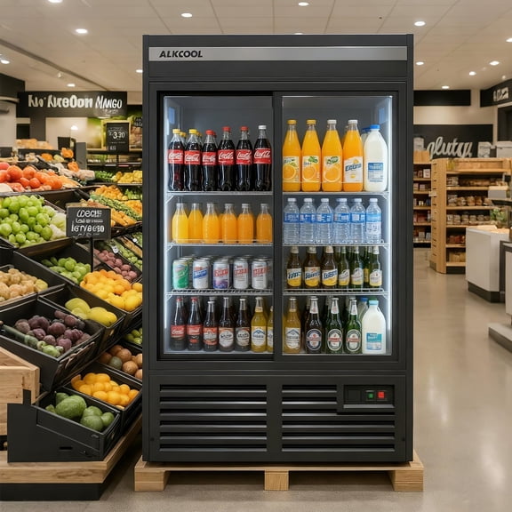 NAFCOOL Commercial Refrigerator, Display Beverage Cooler, Sliding 2 Glass Door Merchandiser 38 Cu ft