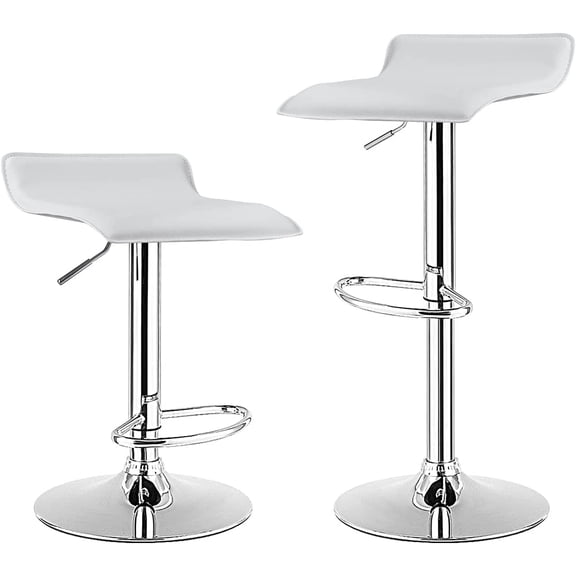 NAFORT Bar Stools Set of 2 Swivel Bar Stools Height Adjustable Backless Bar Stools, PU Leather & Chrome Base, Modern Bar Chairs for Kitchen/Dining Room/Pub, White