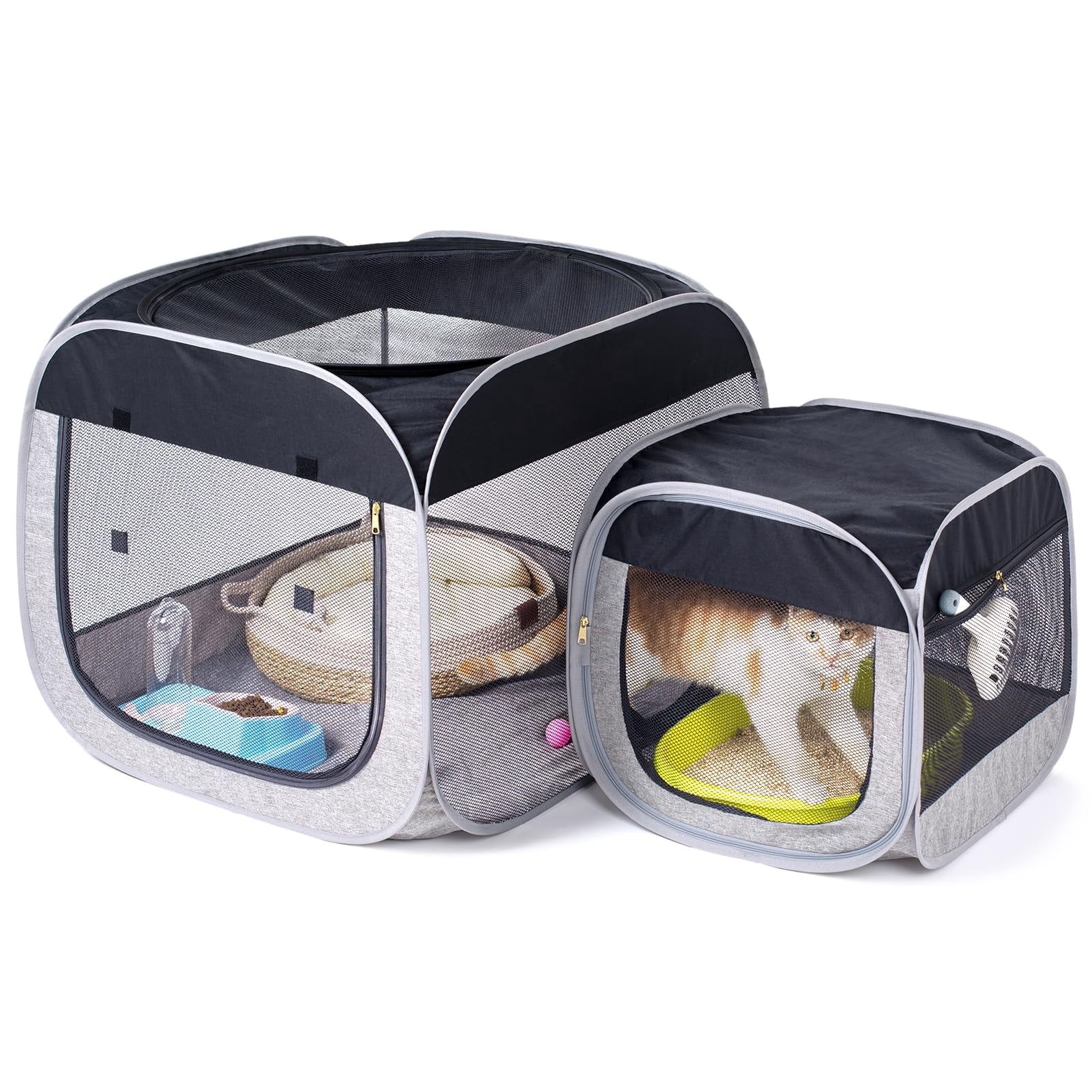 View of NAFU Foldable Pop-Up Square Pet Playpen with Small Compartment ...