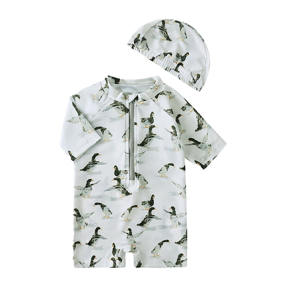NAFUU Baby Boys Toddler Swimsuits Animal Prints Short Sleeve O-Neck Swimsuit Rash Guard Swim Set With Cap Half Zip Up Bathing Suit Swim Suits For Boys 2026 Sizes 7-8 Years