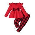 thumbnail image 1 of NAFUU Baby Girl Christmas Outfit Toddler Girls Clothes Bow Long Sleeve Ruffle Top And Plaid Pants Set 2 Piece Fall Winter Outfits 9-12 Months, 1 of 9
