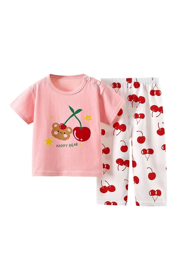 Baby Girl Clothes Cute Toddler Girls Cartoon Printed Short Sleeve T Shirt Tops And Shorts 2Pcs Children's Casual Loungewear Outfits 18-24 Months