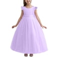 thumbnail image 1 of NAFUU Baby Girls Dress Solid Color Crew Neck Short Sleeve Elegant Long Formal Dresses Bow Beaded Birthday Party Pageant Gown Summer Dresses For Girls,Light Purple,12-14 Years, 1 of 6