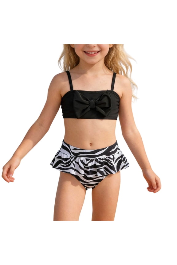 Baby Girls Swimsuit Two-Piece Striped Bkini Set Summer Child Bowknot Sleeveless Bathing Suit Tankini Swimsuits For Girls Sizes 5-6 Years