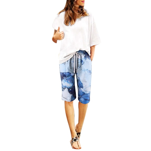 NAFUU Bermuda Shorts For Women Summer High Waisted Textured Print Short Pants With Pockets And Drawstring Loose Fit Athletic Shorts For Women
