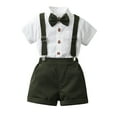 thumbnail image 1 of NAFUU Boy's 4 Piece Outfits Short Sleeve Solid Color Collared Button Down Shirt Tops Suspenders And Shorts With Bowknot Pocket Vacation Outfits For Boys 18-24 Months, 1 of 3