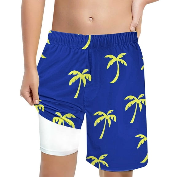 NAFUU Boy's Swim Trunks Coconut Tree Print Swimming Shorts With Lace Up High Waisted Loose Fit Casual One Piece Swimsuit For Boys Sizes 5-6 Years