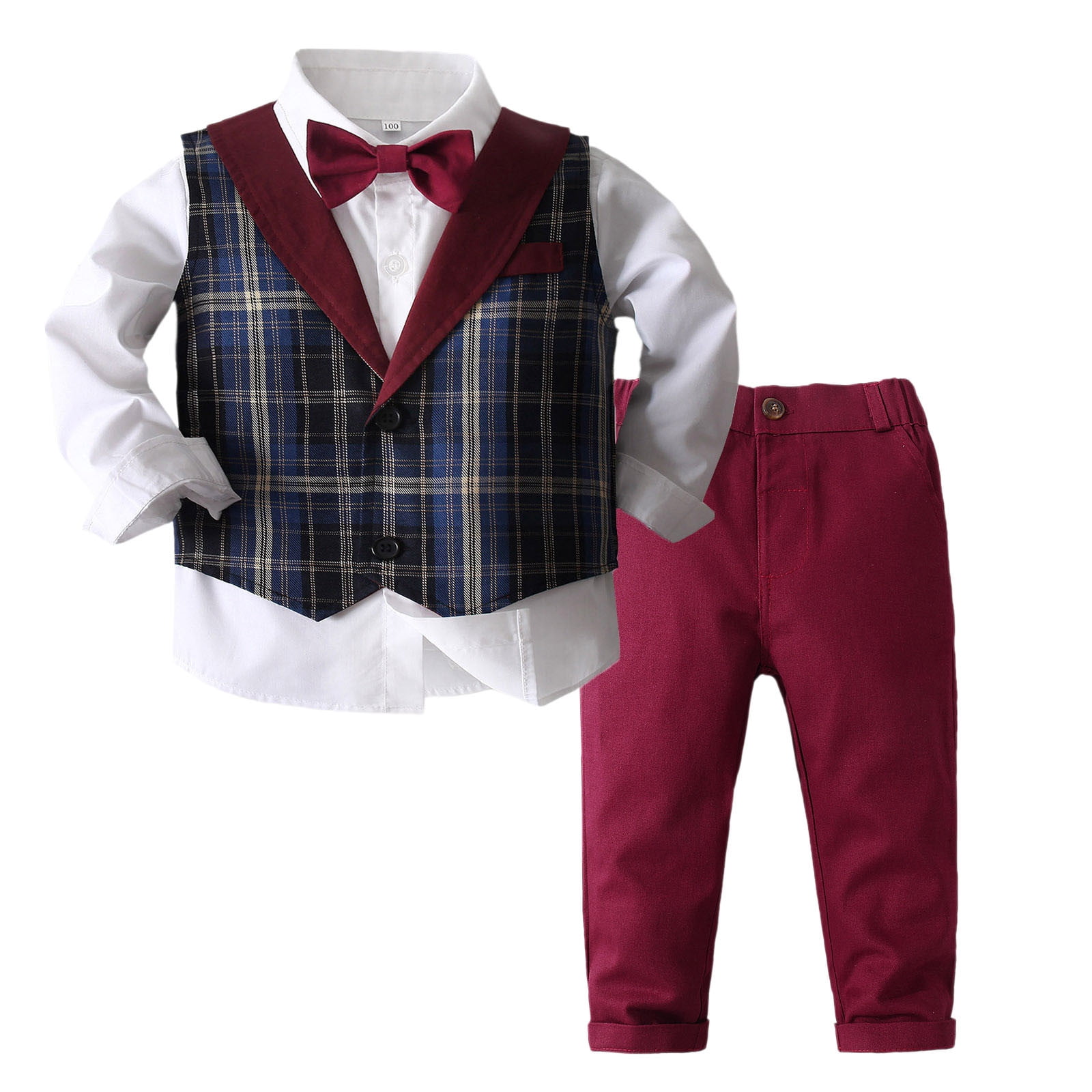 Xiuong Boys' 4-Piece Formal Suit Set Dress Shirt Vest Pants And Tie Wedding Birthday Party Suit A 4 5 Years