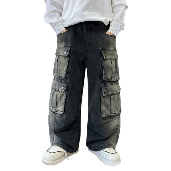 NAFUU Boys Baggy Jeans Cargo Denim Pants Elastic Waist Loose Fit Denim Trousers For Teens Stylish Streetwear Casual Wear Versatile Trouser
