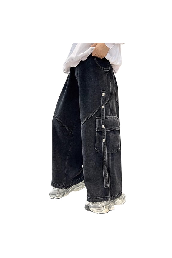 Boys Cargo Jeans Pants Loose Fit Denim Trousers With Multiple Pockets Casual Streetwear Fashion Stylish Jeans Jogging Trousers