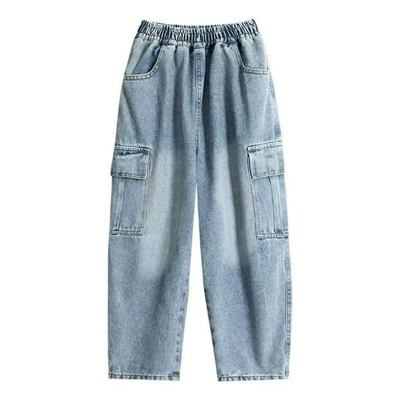 NAFUU Boys Jeans Denim Pants Elastic Waist Straight Leg Pants Comfortable Casual Trousers Durable Kids Long Pants Spring Everyday Wear Stylish Trouser