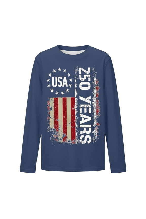 Boys Long Sleeve T Shirts Independence Day Graphic O-Neck Tee Celebrate America's 250Th Anniversary Comfortable Casual Shirt Cute Cute Summer Tops 3-4 Years