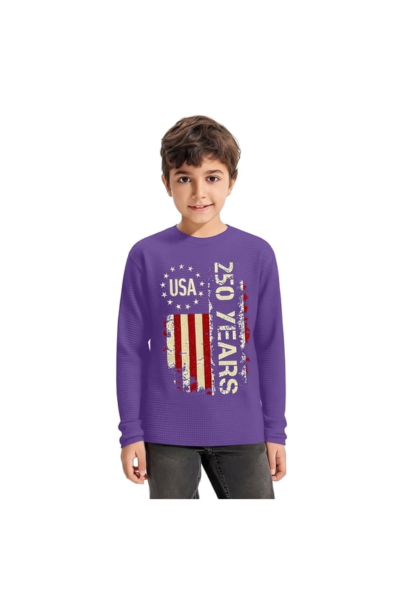 Boys Long Sleeve T Shirts Independence Day Patriotic Graphic O-Neck T-Shirt Casual Top Soft Comfortable Kids Tee Versatile Going Out Tops 12-13 Years
