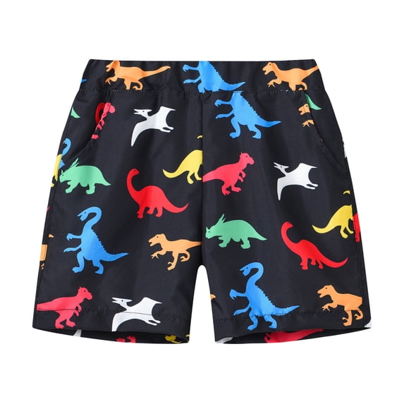 NAFUU Boys Pull On Shorts Summer Casual Dinosaur Print Soft Bottoms Elastic Waist With Pockets Hawaii Holiday Beach Running Shorts For Boys 1-2 Years