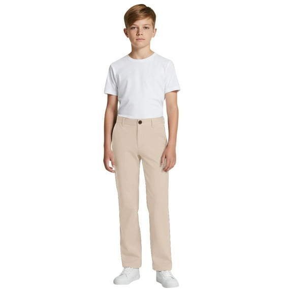 NAFUU Boys School Uniform Pants Casual Stretch Trousers Kids Dress Pants High Stretchy Pull On Pants With Pockets Soft Comfy Joggers