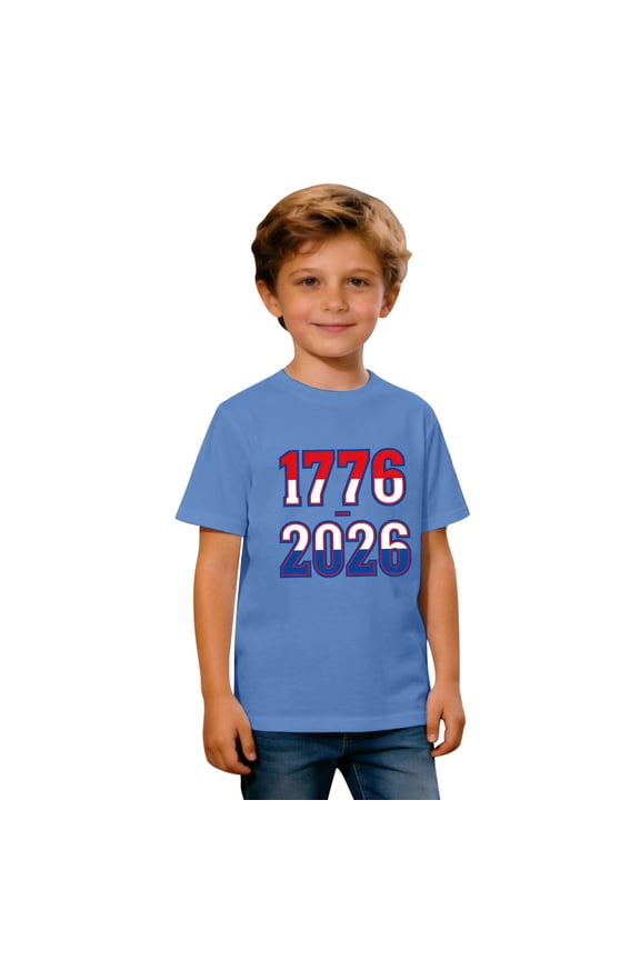 Boys Short Sleeve T Shirts Independence Day 1776-2026 Graphic T-Shirt O-Neck Tee Shirt Casual Top Comfortable Daily Wear Relaxed Fit Birthday Boy Shirt 12-13 Years