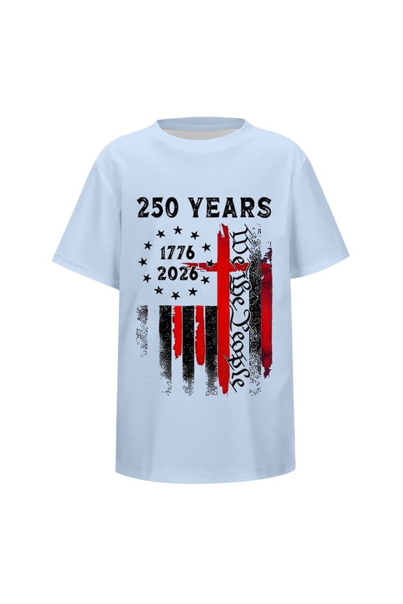 Boys Short Sleeve T Shirts U.S.A. Patriotic Graphicc O-Neck Tee Celebrate America's 250Th Anniversary 1776-2026 Casual Top Comfort Fashion Clothing 2-3 Years