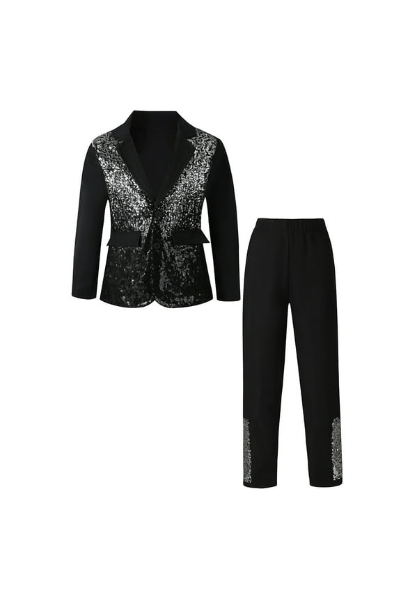 Boys Suit Set Formal Outfit Kids Stylish Performance Party Wear Childrens Sequin Blazer Jacket And Pants 2 Piece Boys Dress Outfit Soft Cute Clothes 7-8 Years