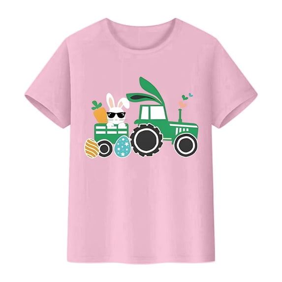 NAFUU Boys T-Shirts Easter Cartoon Rabbits Prints O-Neck Short Sleeve Tees For Children Youth Stylish Top Funny Shirt Sizes 4-5 Years