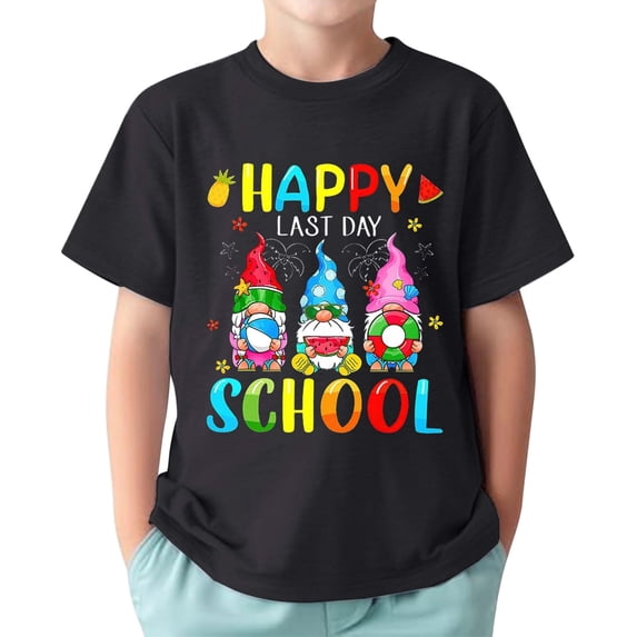 NAFUU Boys T-Shirts Happy Last Day Of School Cartoon Prints Shirt Short Sleeve Round Neck Tee Going Out Tops For Boys Sizes 2-3 Years