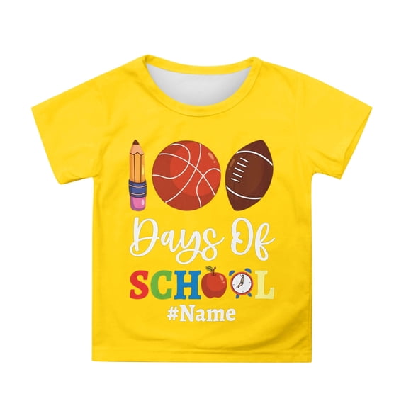NAFUU Boys Tops Prints 100 Crewneck Back To School Graphic Short Sleeve Tee Shirt Casual Loose Fit Crew Neck Top For Kids Classic Vacation Boys Shirts,Yellow,12-13 Years