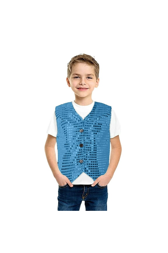 Boys Tops Sequins V-Neck Jazz Street Dance Vest Jacket Stage Performance Party Coat Going Out Tops For Boys Sizes 3-4 Years