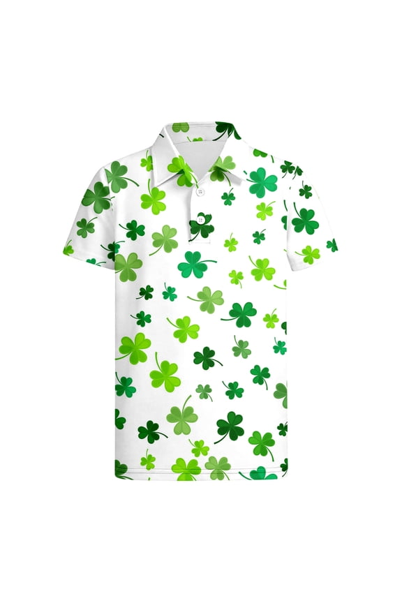 Boys Toys Lapel Short Sleeve St. Patrick's Day Clover Print For Kids Festive Holiday Clothes Trendy Boy Tops,Light Green,3-4 Years
