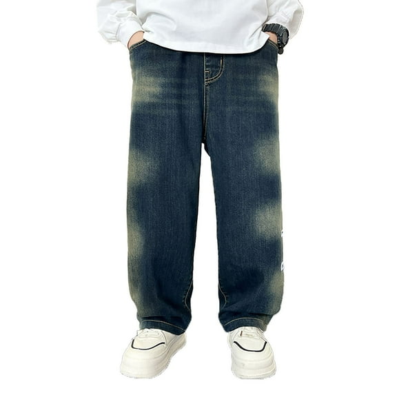NAFUU Boys Wide Leg Jeans Boys Jeans Pants For Kids Comfortable Loose Fit Straight Leg Trousers Autumn Winter Casual Long Denim Pants Leisure Trousers 4-5 Years