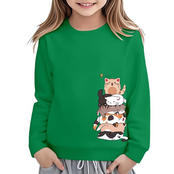 NAFUU Cute Sweatshirts For Girls Graphic Print Casual Pullover Hoodie Girls Long Sleeve Crewneck Sweatshirt Comfort Tops For Everyday Wear 3-4 Years