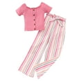 thumbnail image 1 of NAFUU Fashion Girls Clothes Set Girls 2 Piece Outfits Casual Summer Short Sleeve Ribbed Off Shoulder Top With Striped Pants Belt Stylish Party Outfit Set Adorable Clothes 9-10 Years, 1 of 9