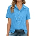 thumbnail image 1 of NAFUU Females Blouse Casual Short Sleeve Button Down Classic Solid Color Lapel Stylish Blouses For Women, 1 of 7