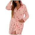 thumbnail image 1 of NAFUU Flannel Robes For Women Soft Fleece Hooded Robe With Cherry Print Bathrobes Sleepwear Comfort Home Wear Lounging Relaxation Cute Loungewear Sets, 1 of 7