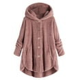 thumbnail image 1 of NAFUU Fleece Jacket Women Warm Coat Autumn Winter Casual Solid Color Side Slit Cozy Button Hooded Jacket With Pockets Home Wear Outerwear Trendy Fuzzy Jackets, 1 of 2