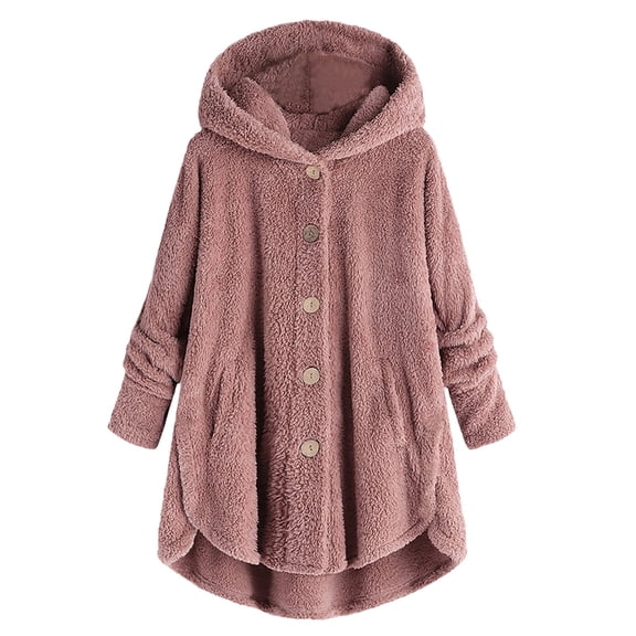 NAFUU Jacket Women Warm Coat Autumn Winter Casual Solid Color Side Slit Cozy Button Hooded Jacket With Pockets Home Wear Outerwear Women Winter Coats