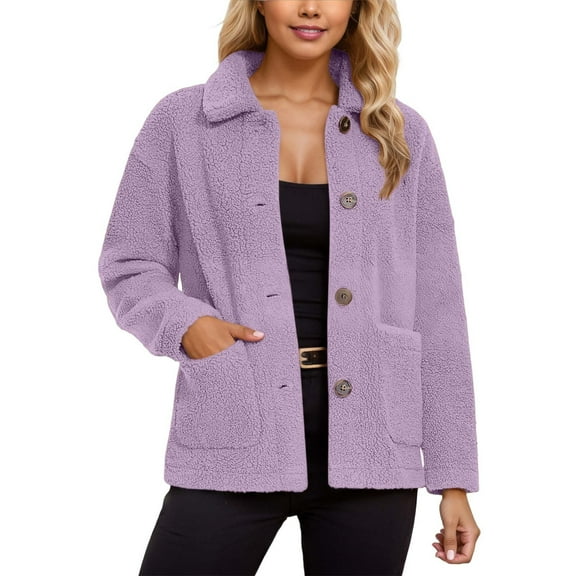 NAFUU Fleece Jackets for Women Fashion Button Down Fuzzy Fleece Jacket Long Sleeve Teddy Coat Winter Warm Outwear With Pockets Trendy Outerwear