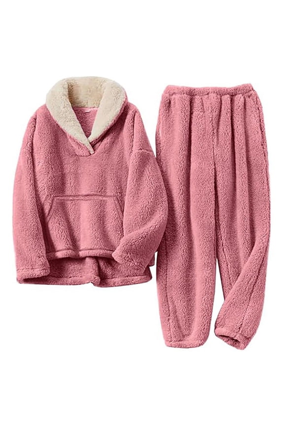 Fluffy Pajamas for Women Set Soft Fuzzy Warm Pajamas Sets Winter Flannel Sleepwear With Pocket Fluffy Top Pants Cozy Loungewear Outfits Xmas Holiday Jammies