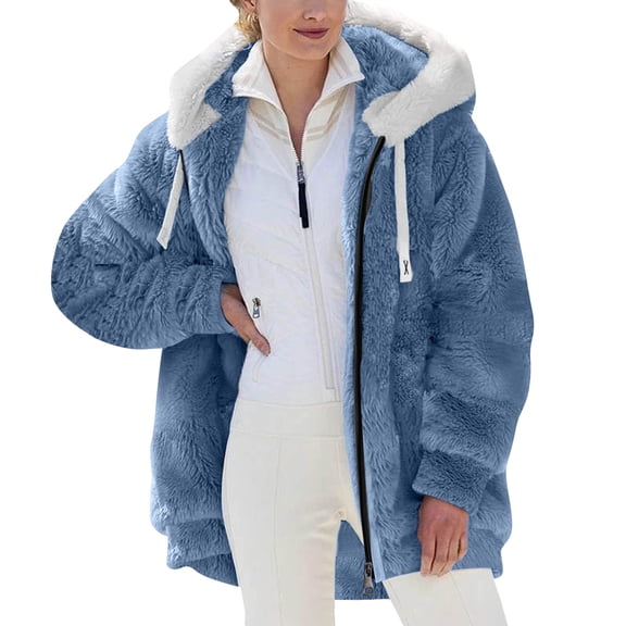 NAFUU Fuzzy Jacket for Women Jackets Winter Fashion Plus Size Casual Zipper Hoodie Sweatshirt Loose Soft Warm Coat Casual Winter Coats